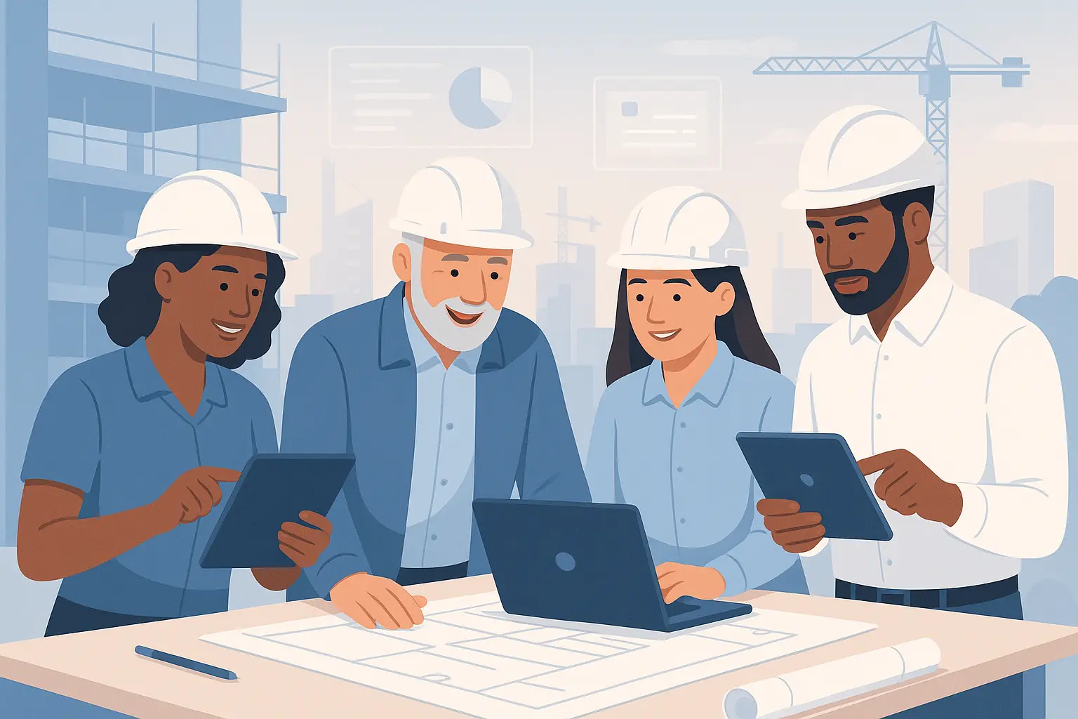 Plataforma digital para gestión de obras de construcción - Dashboard principal mostrando proyectos, informes y herramientas de seguimiento